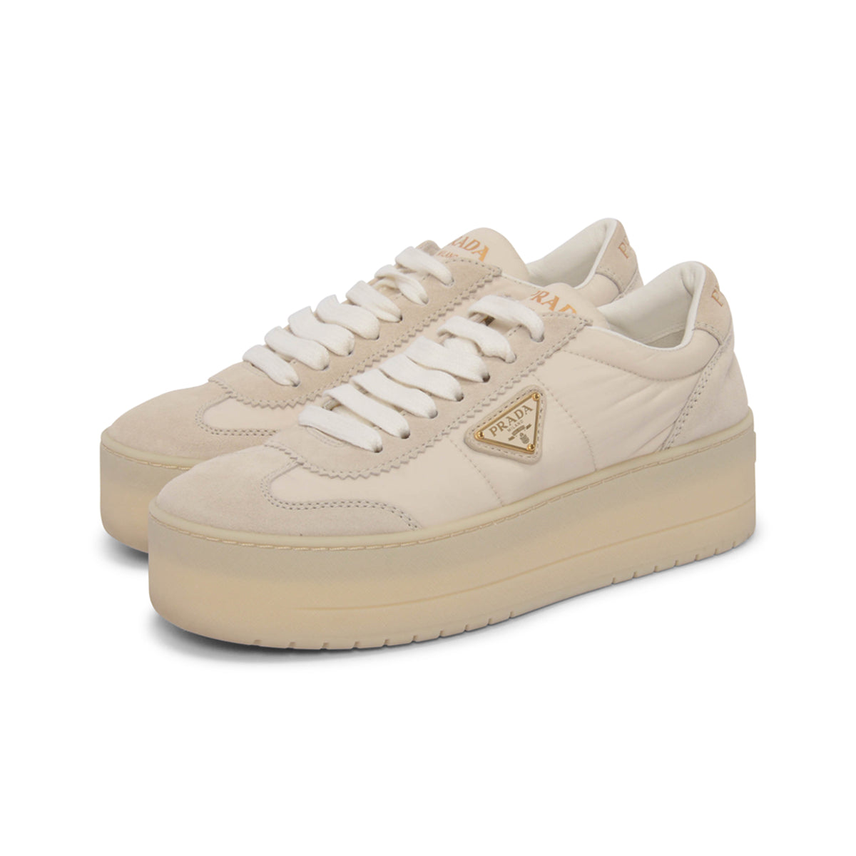 Prada Ecru Suede & Nylon Downtown Bold Sneakers 36 display picture 1