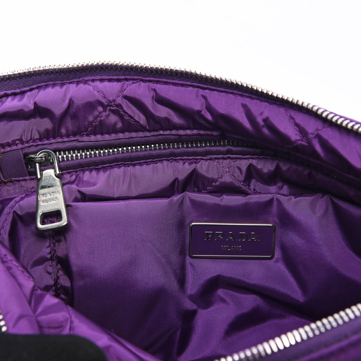 Prada Purple Quilted Nylon Bomber Clutch