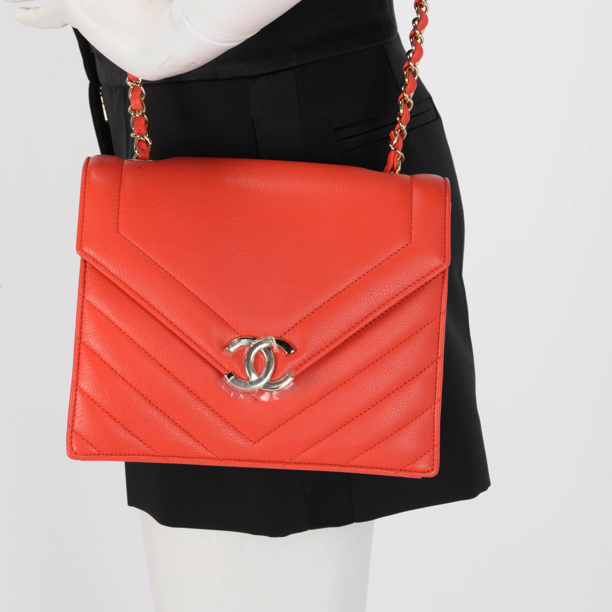 Chanel Red Chevron Calfskin Small Envelope Flap Bag