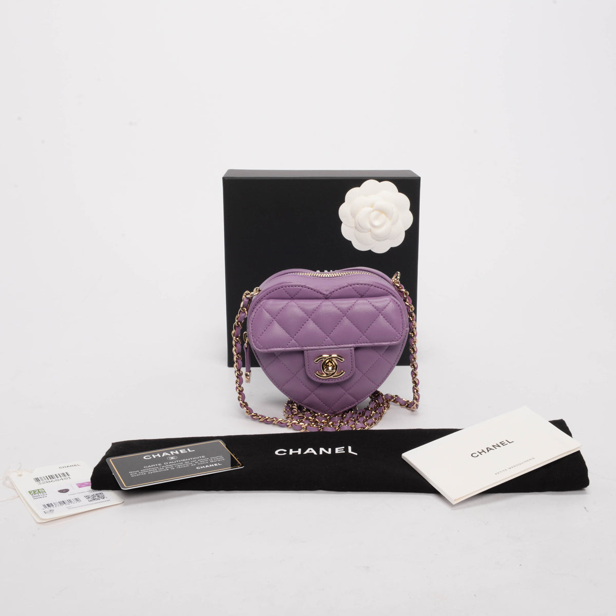 Chanel Purple Quilted Lambskin Small Heart Clutch With Chain