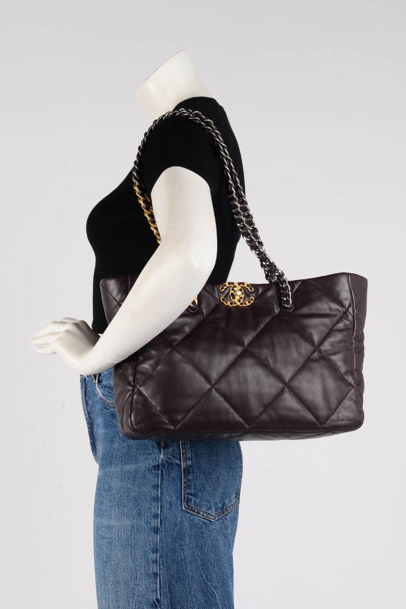 Chanel Aubergine Quilted Lambskin 19 East West Shopping Tote