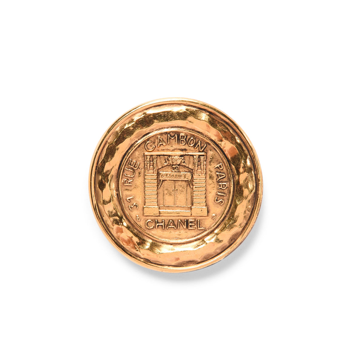 Chanel Gold Plated 31 Rue Cambon Medallion Brooch