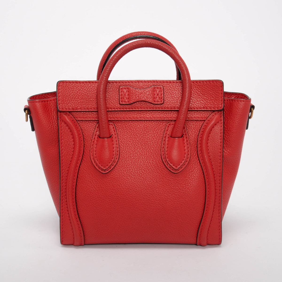 Celine Poppy Red Drummed Calfskin Micro Luggage Tote