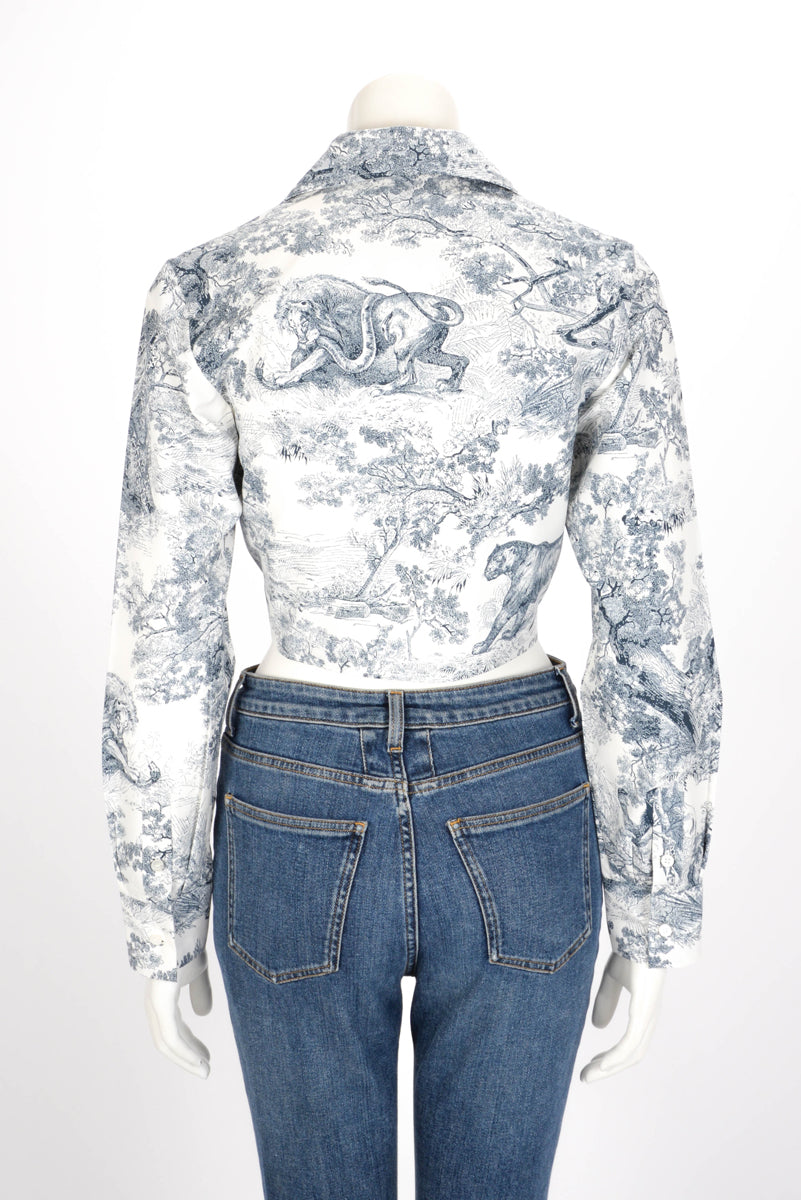 Dior Blue Toile de Jouy Savage Dioriviera Cropped Tie Blouse FR 36