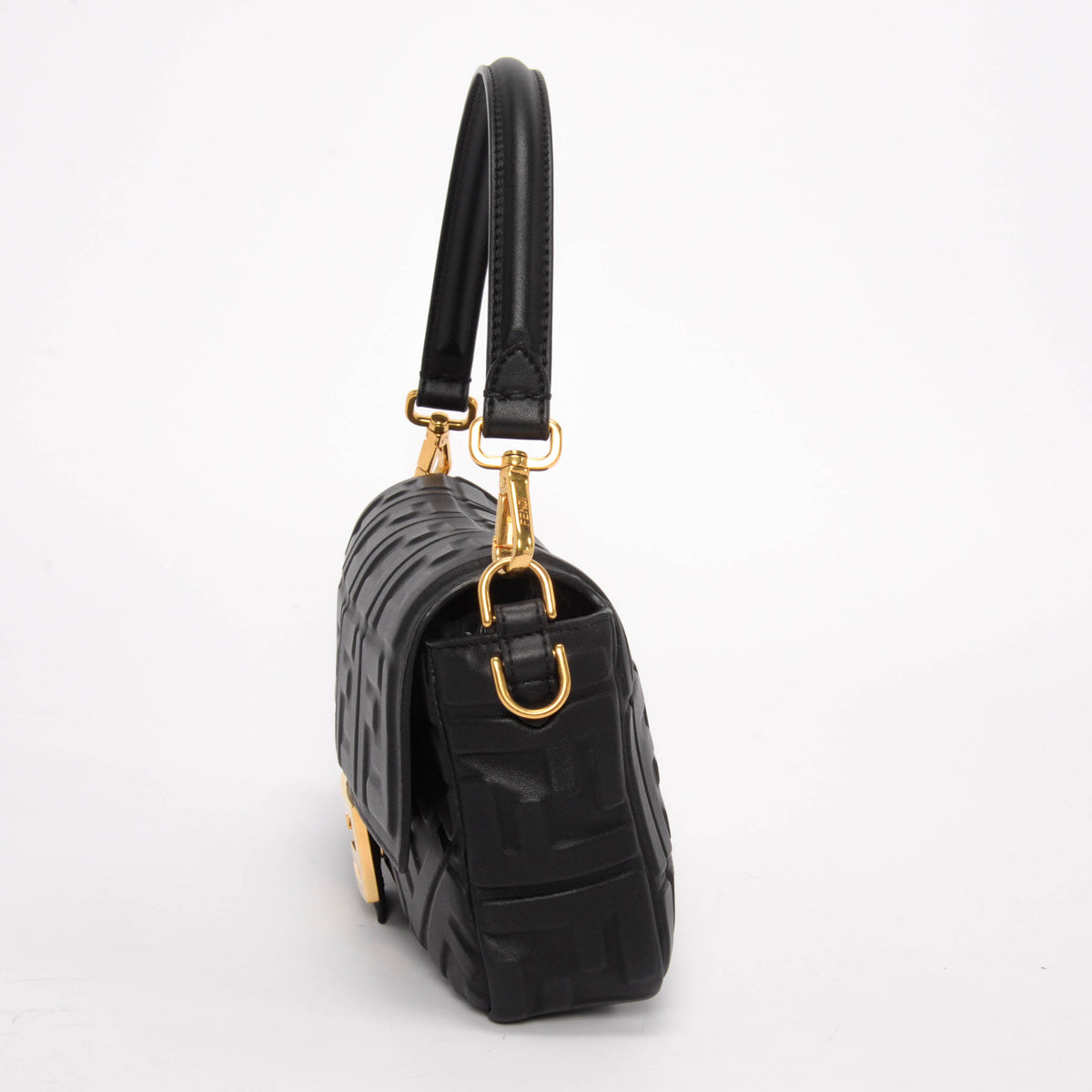 Fendi Black Nappa FF Embossed Baguette Bag