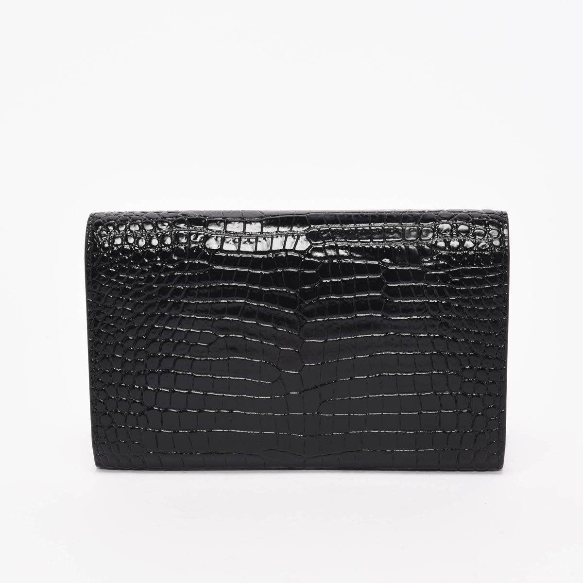 Saint Laurent Black Croc Embossed Uptown Chain Wallet