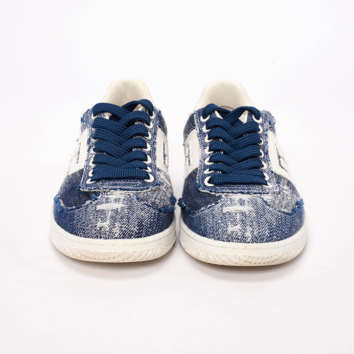 Balmain Blue Frayed Denim Logo Sneakers 38