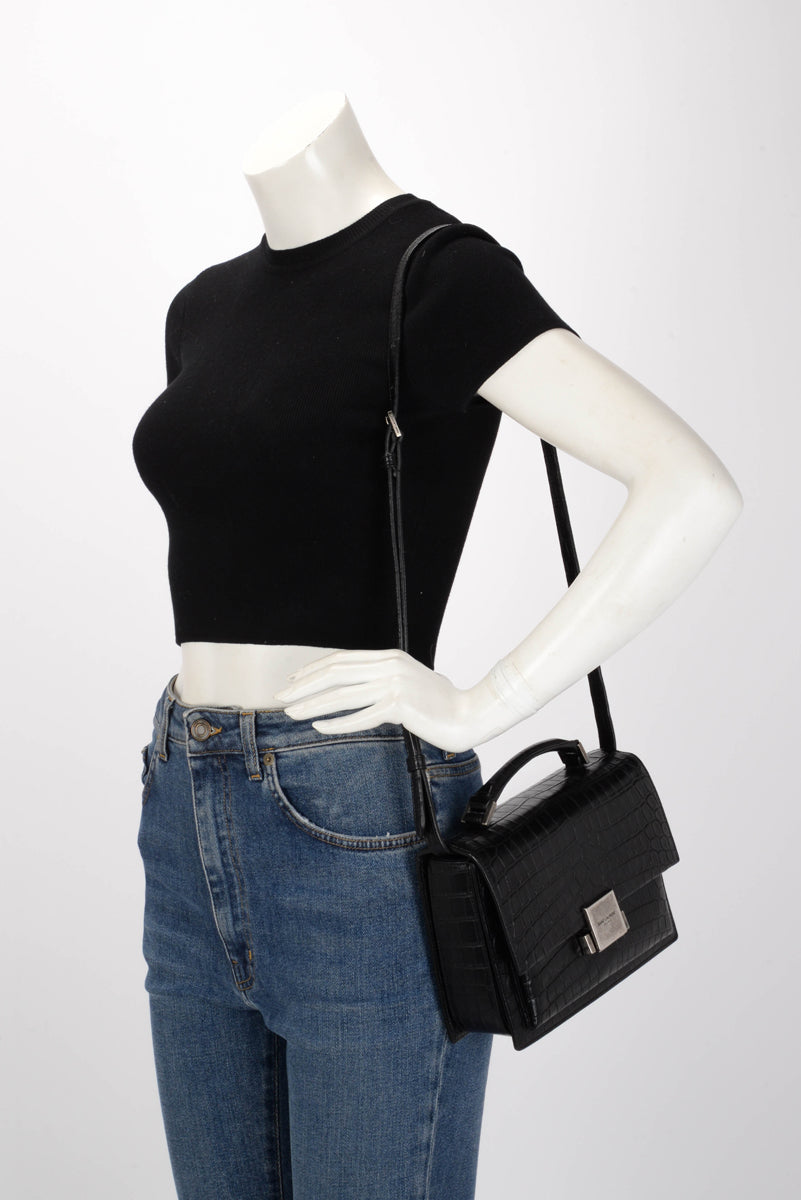Saint Laurent Black Croc Embossed Leather Medium Bellechasse Bag