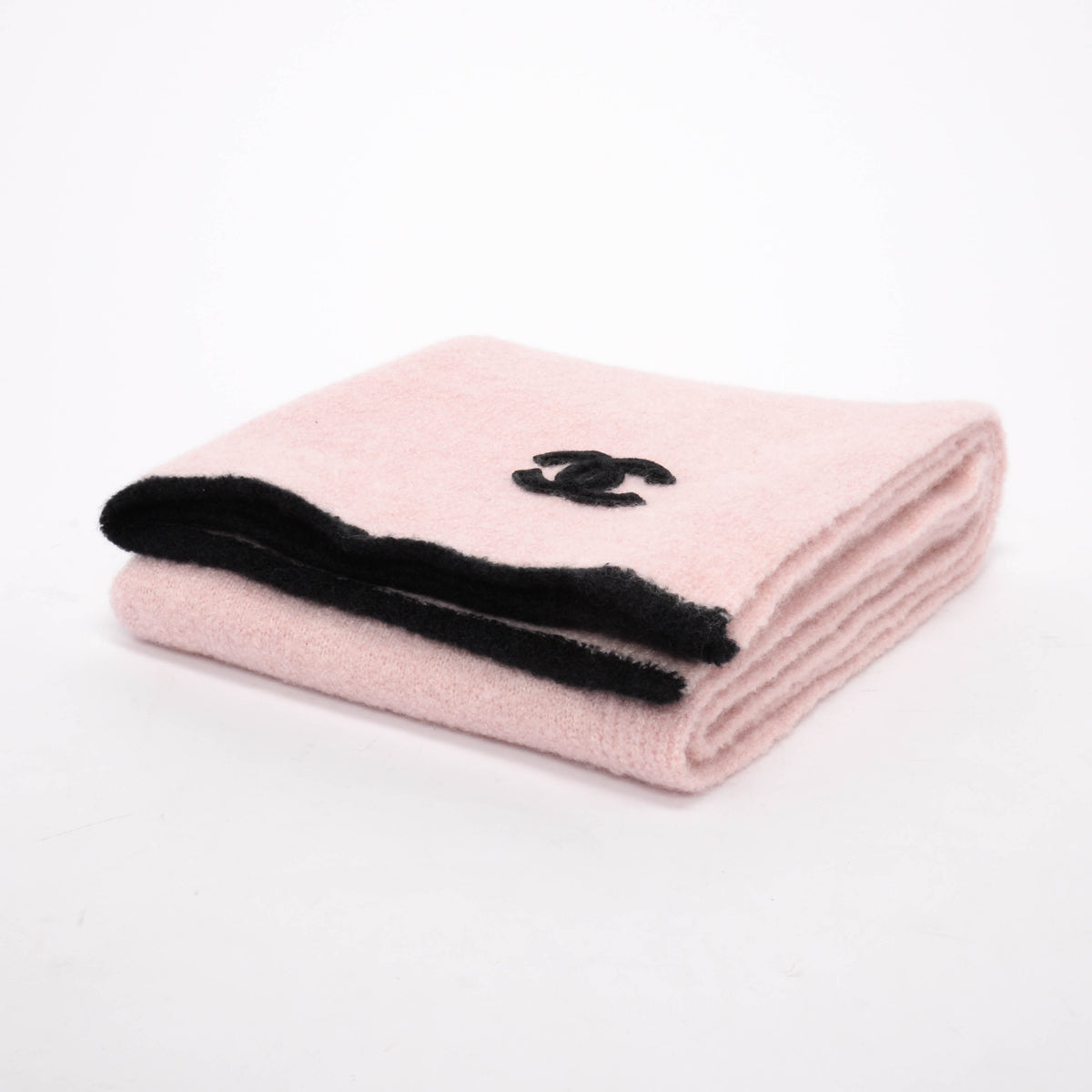 Chanel Pink & Black Cashmere Knit CC Scarf
