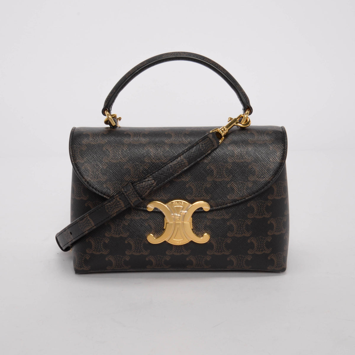 Celine Brown Triomphe Canvas Teen Nino Top Handle Bag