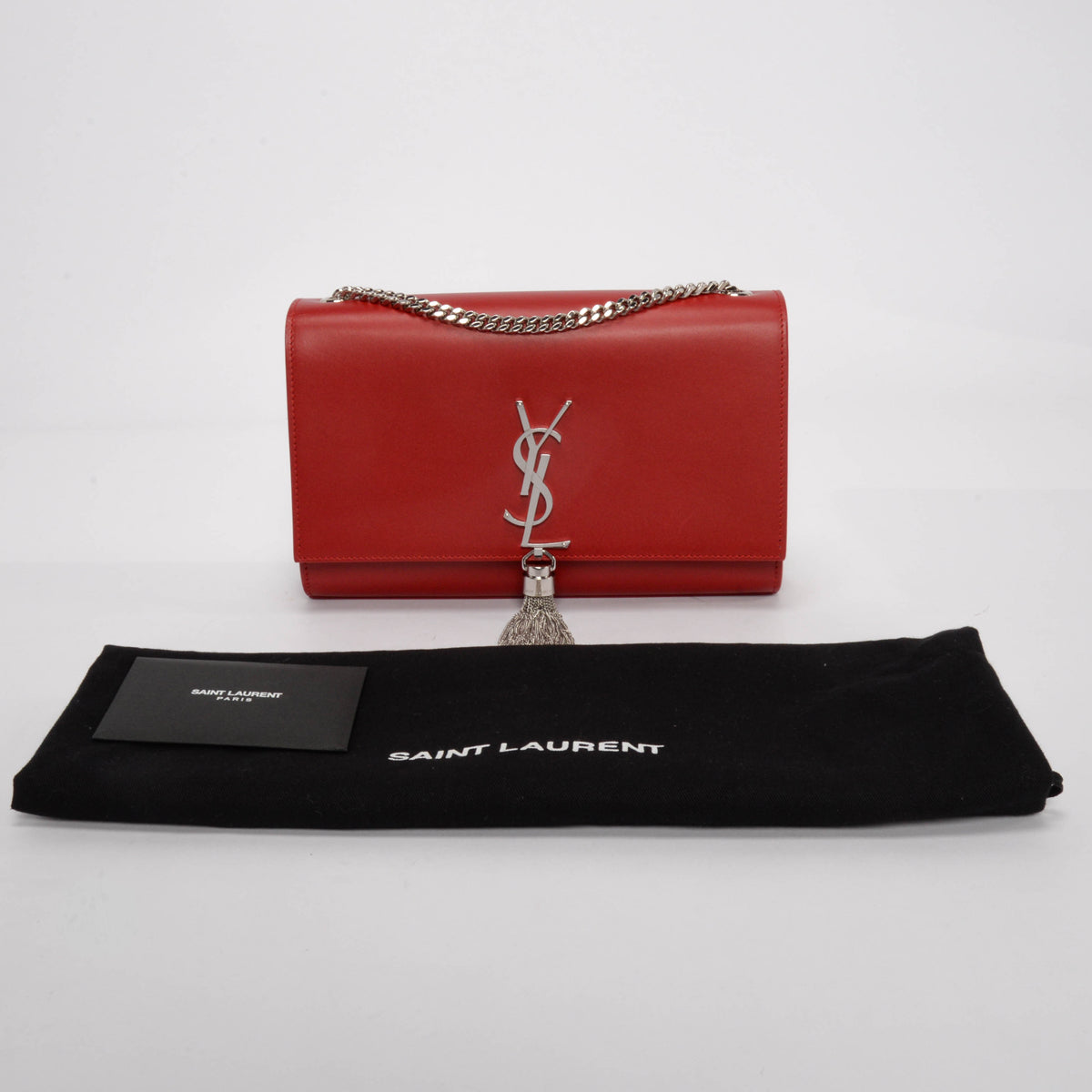 Saint Laurent Red Calfskin Medium Kate Tassel Bag