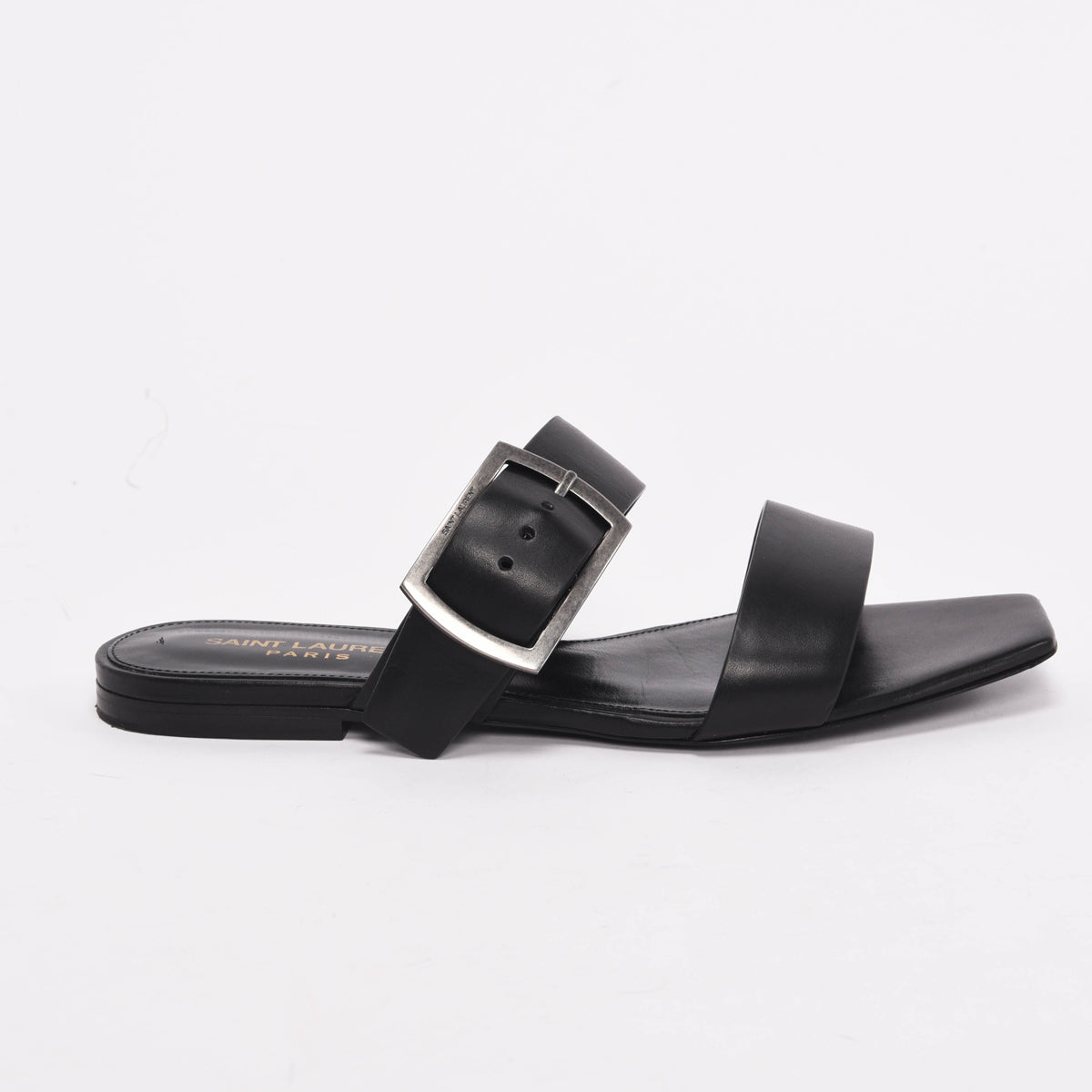 Saint Laurent Black Calfskin Oak Buckle Sandals 37