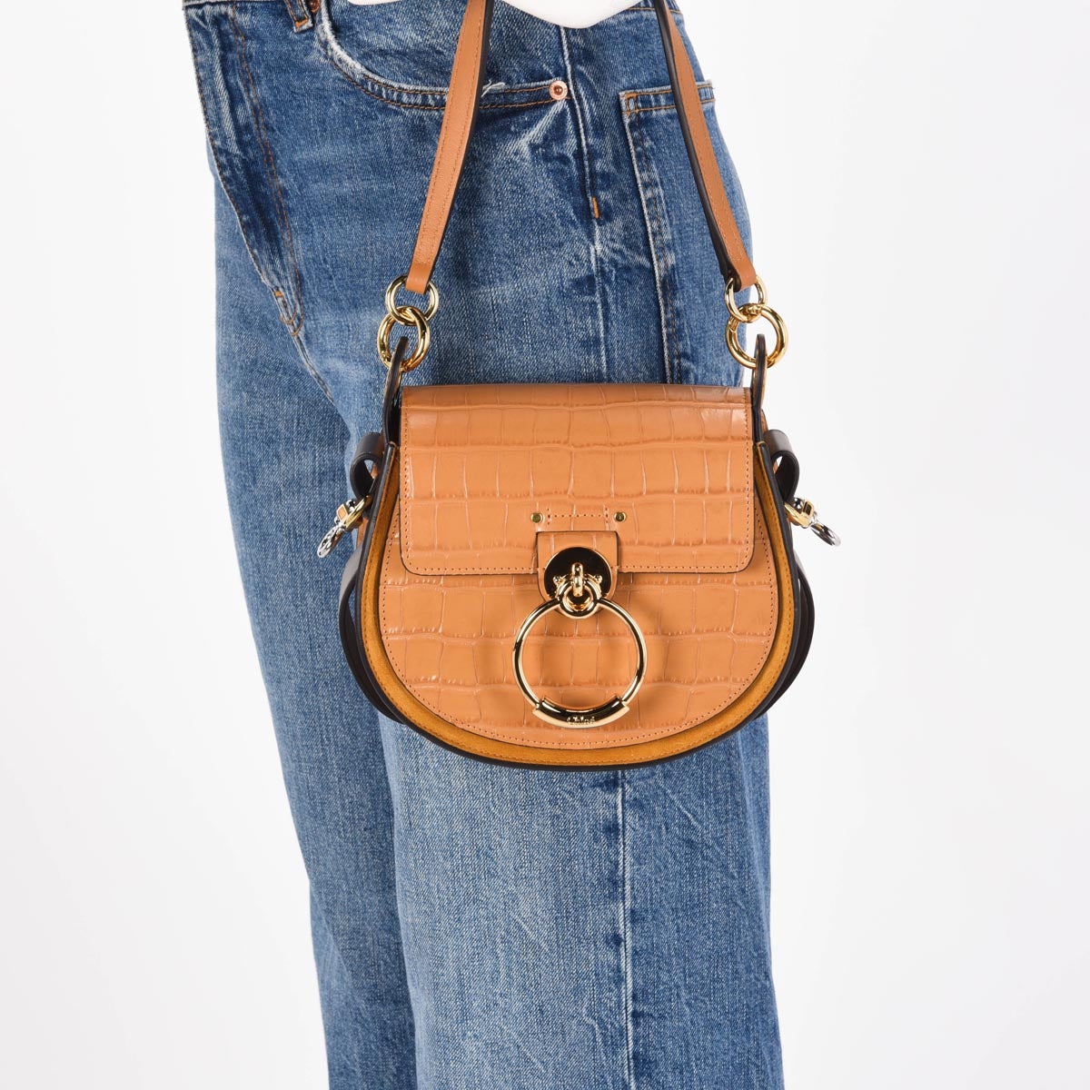 Chloe Autumnal Brown Croc Embossed Small Tess Bag