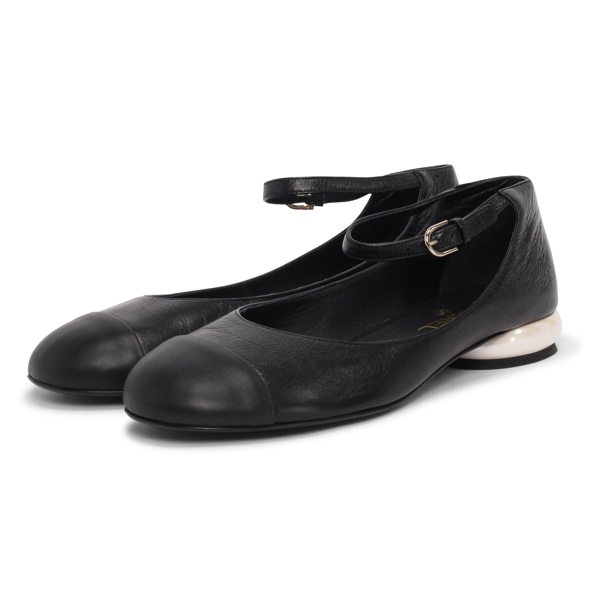 Chanel Black Crumpled Calfskin Mary Jane Ballet Flats 41