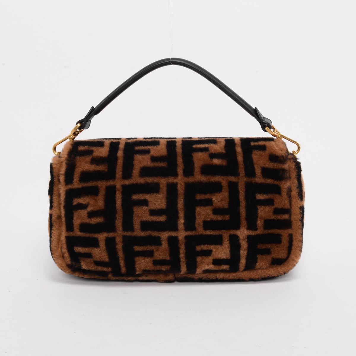 Fendi Brown FF Shearling Baguette Bag