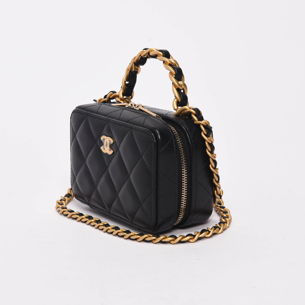 Chanel Black Quilted Lambskin Chain Handle Vanity Bag