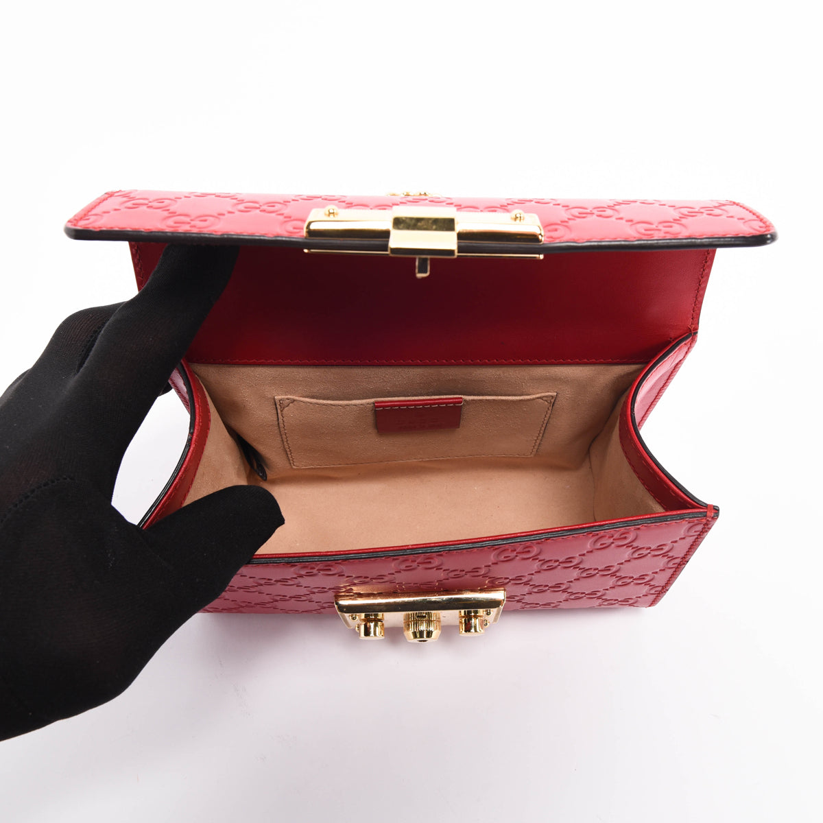 Gucci Red Guccissima Small Padlock Bag