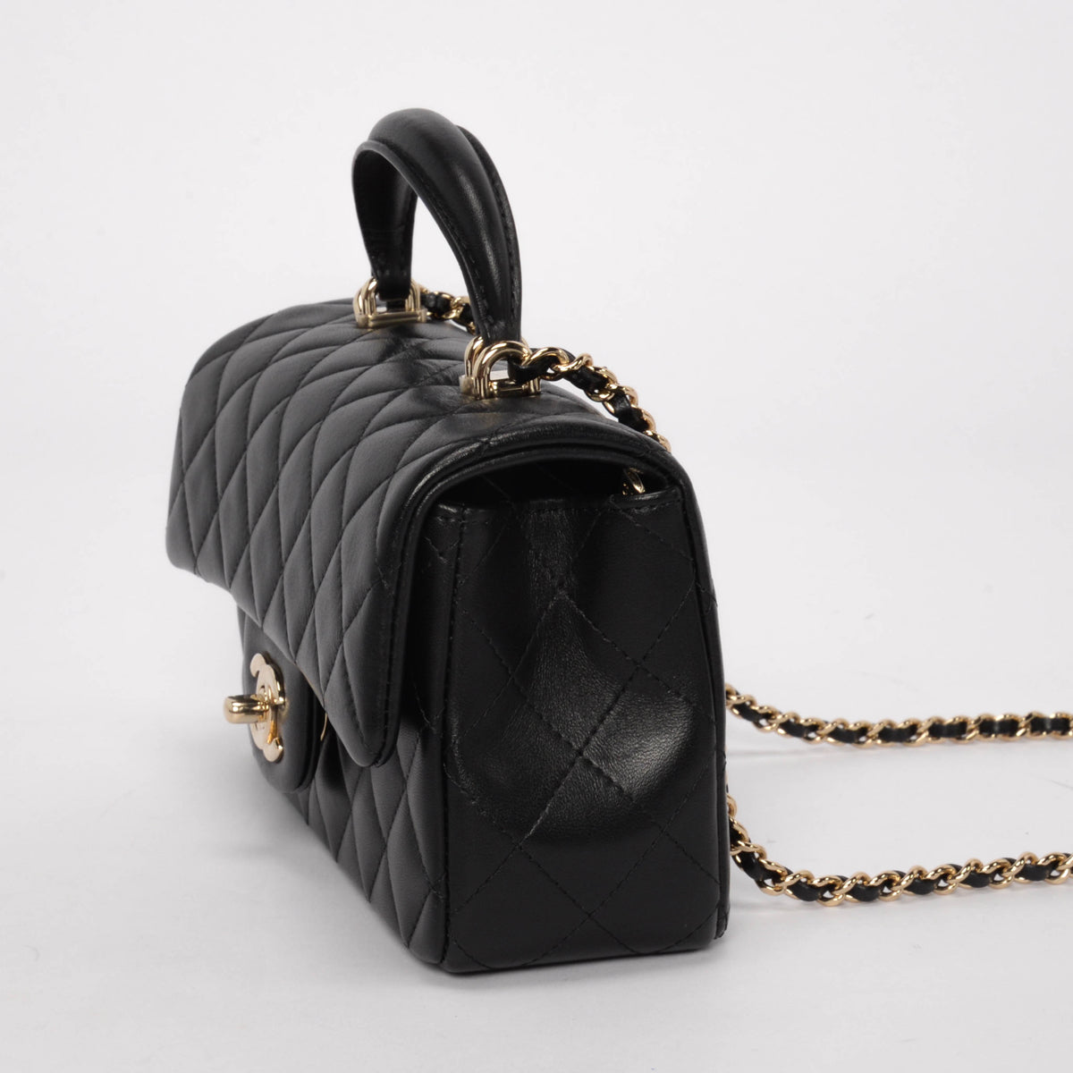 Chanel Black Lambskin Mini Top Handle Rectangular Flap Bag