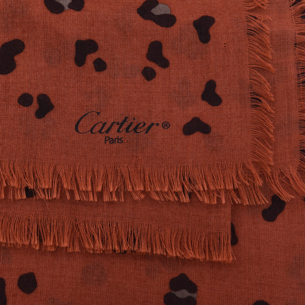 Cartier Burnt Orange Cashmere & Silk Panther Print Shawl