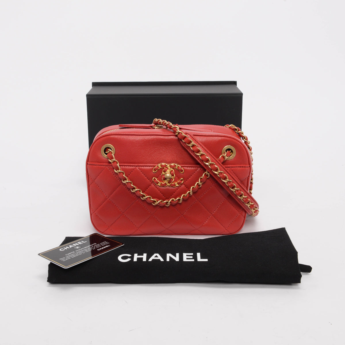 Chanel Red Quilted Lambskin Chain Infinity Camera Case