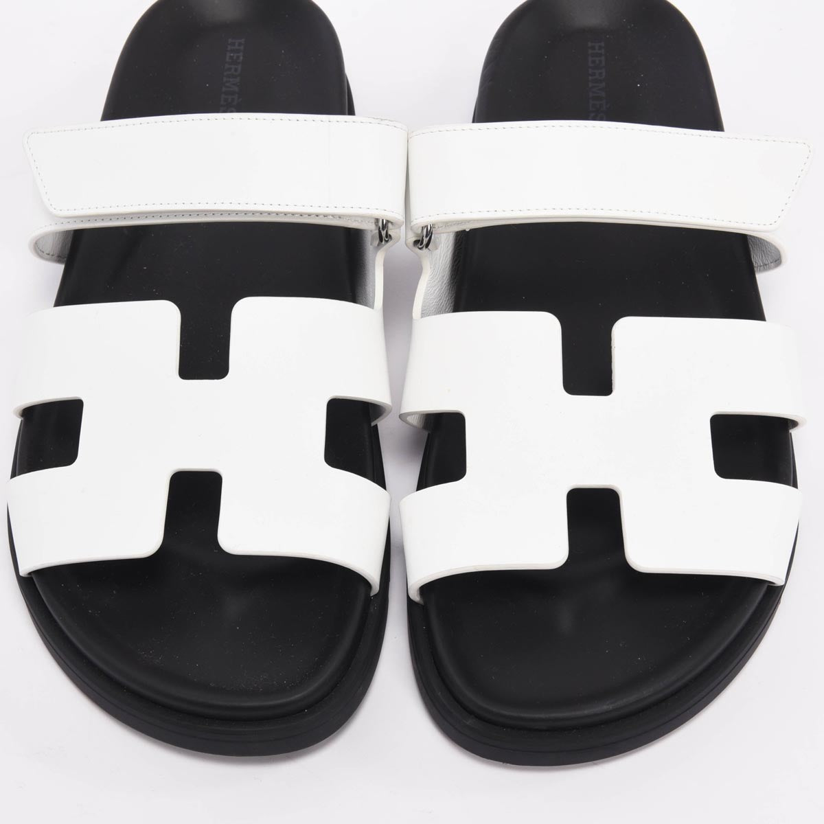 Hermes White Calfskin Chypre Sandals 41