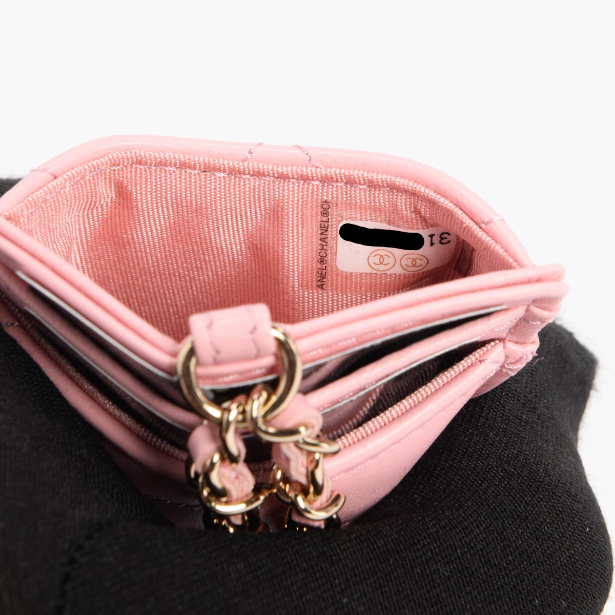 Chanel Pink Lambskin CC Chain Card Holder