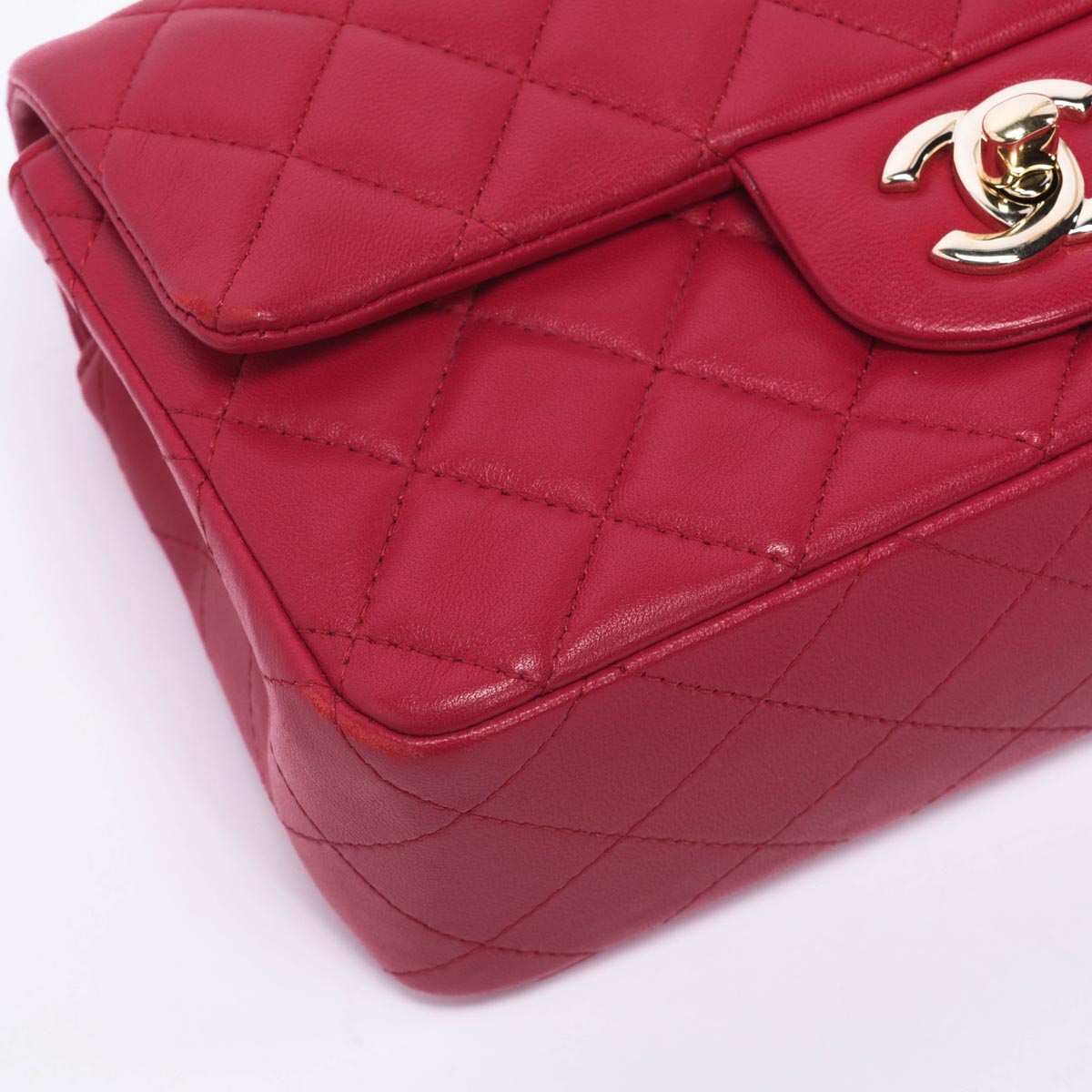 Chanel Red Quilted Lambskin Mini Rectangular Flap Bag