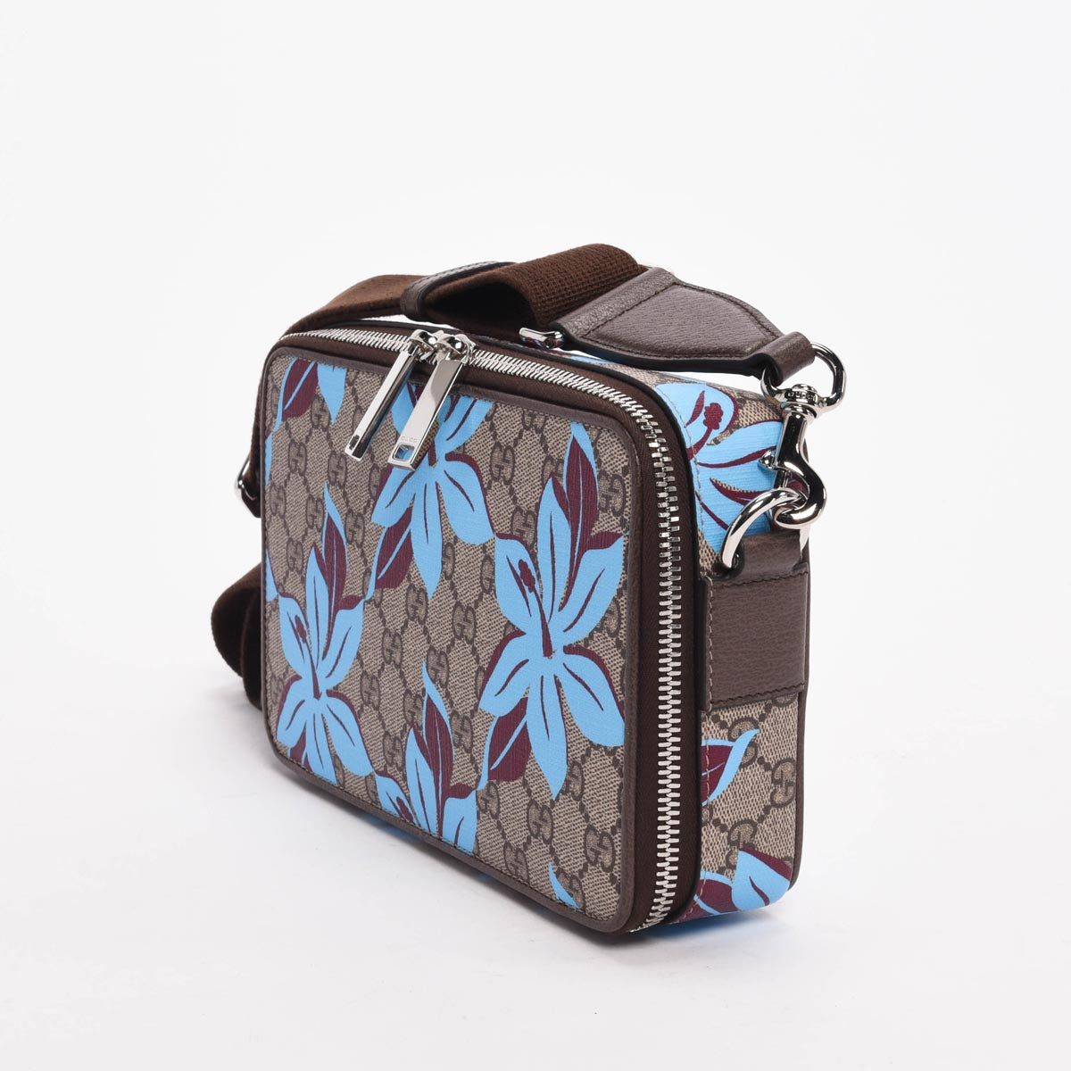 Gucci Blue Floral GG Supreme Small Shoulder Bag