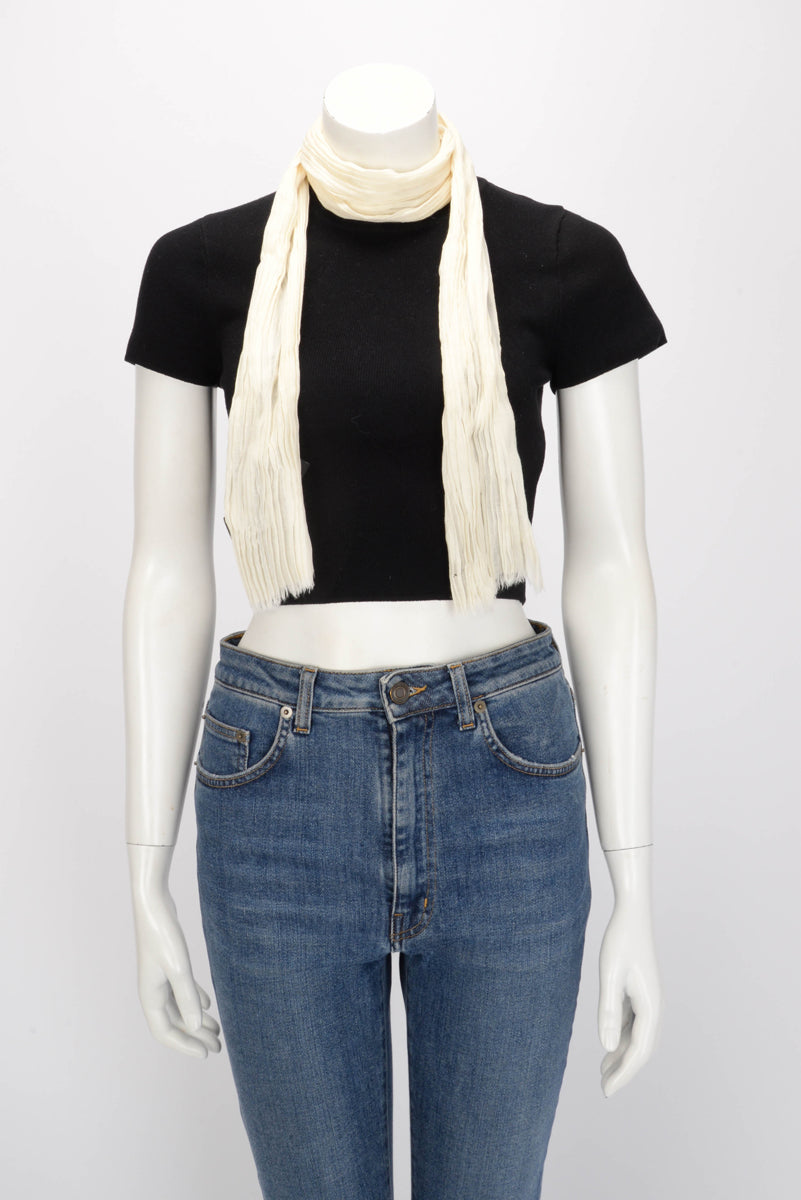 Saint Laurent Cream Plisse Neck Scarf