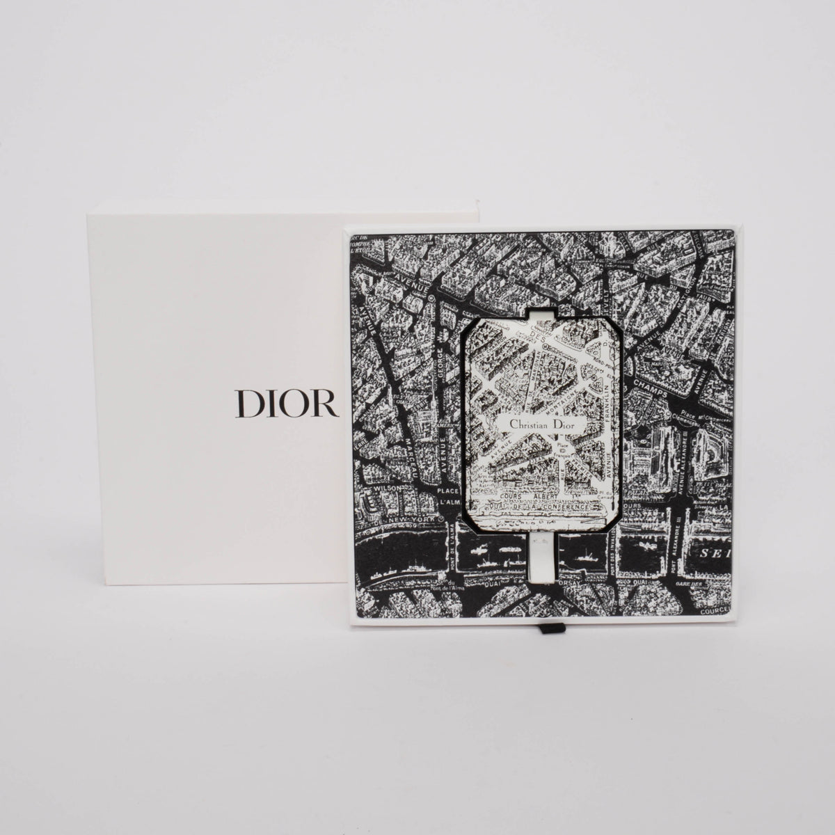 Dior Black & White Leather Plan De Paris Luggage Tag