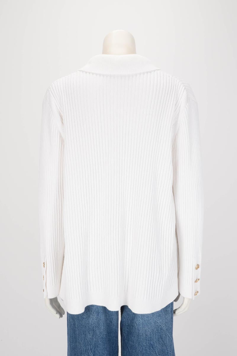 Chanel White Ribbed Cotton CC Long Cardigan FR 50