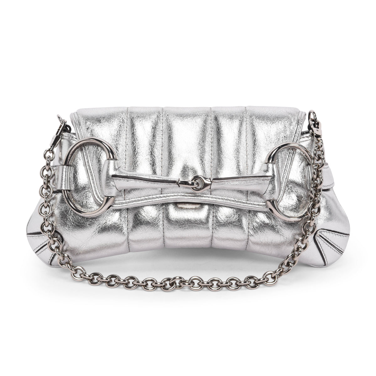 Gucci Silver Matelasse Small Horsebit Chain Bag