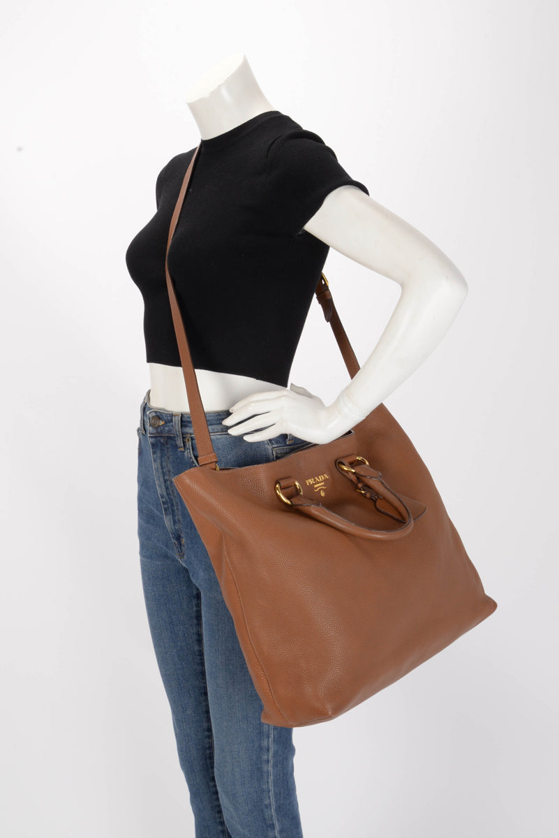 Prada Cannella Vitello Daino Large Shopping Tote