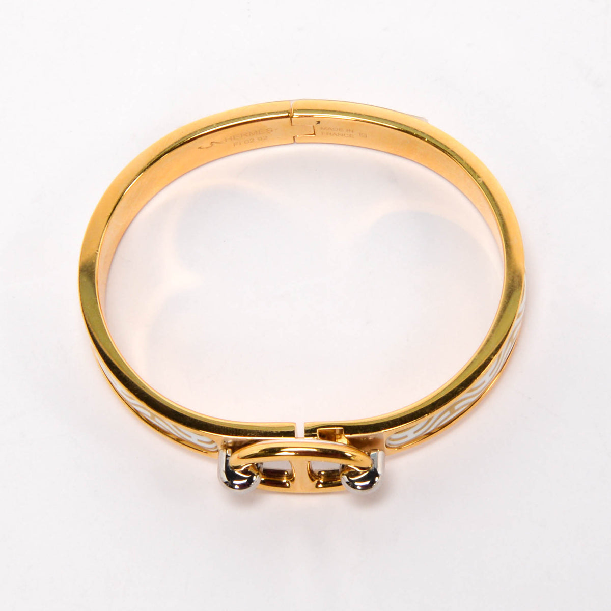Hermes White & Gold Enamel Mini Clic Chaine d'Ancre Bracelet
