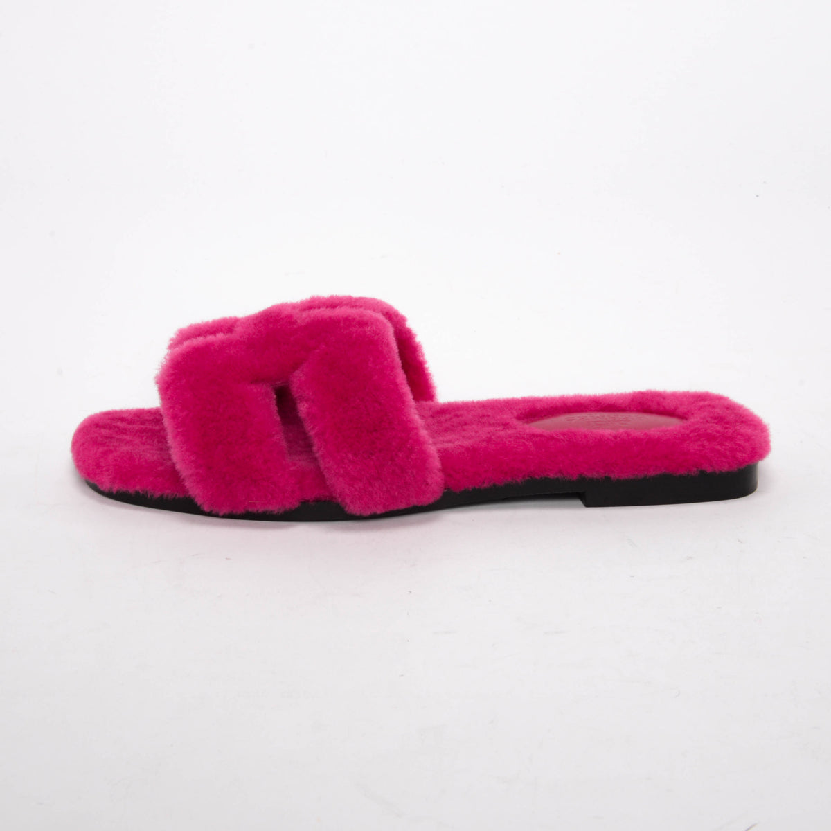 Hermes Rose Fuchsia Shearling Oran Sandals 37