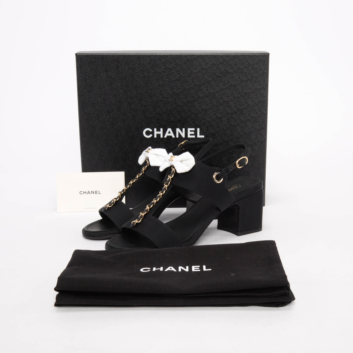 Chanel Black Grosgrain Bow CC Sandals 39