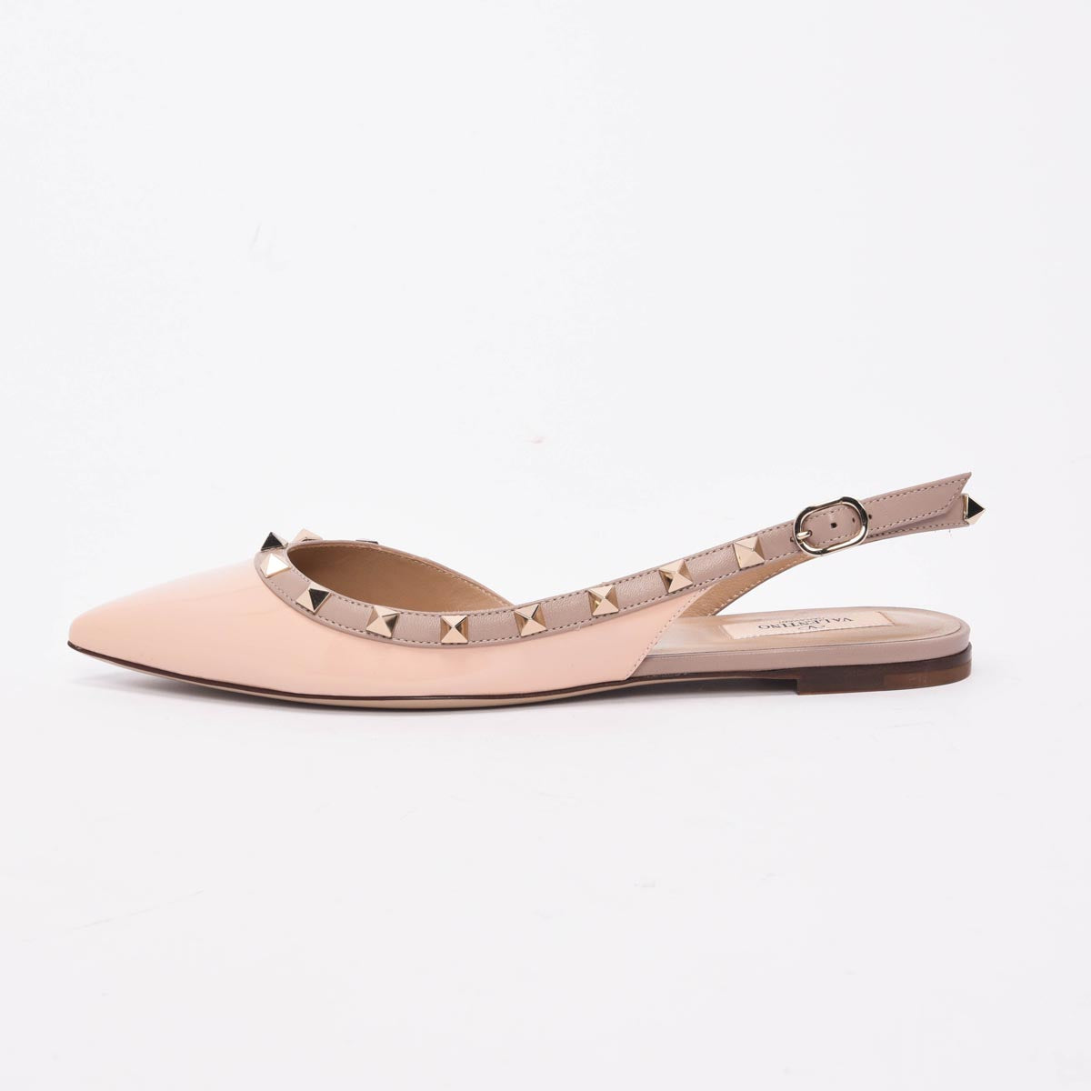 Valentino Rose Patent Rockstud Ballerina Slingbacks 38.5