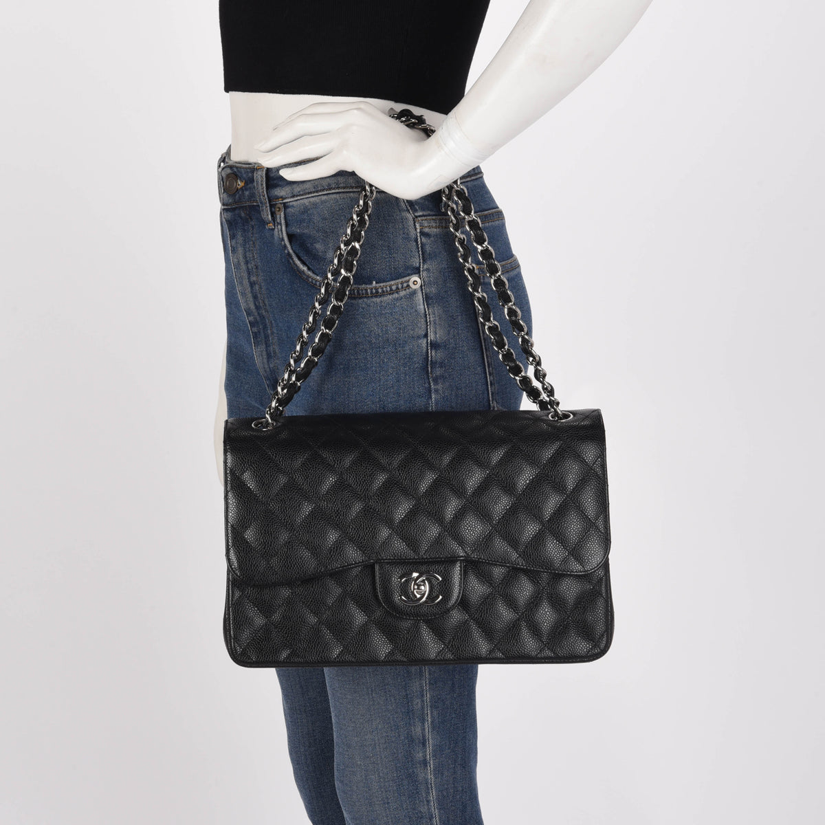 Chanel Black Quilted Caviar Large Classic Flap Bag