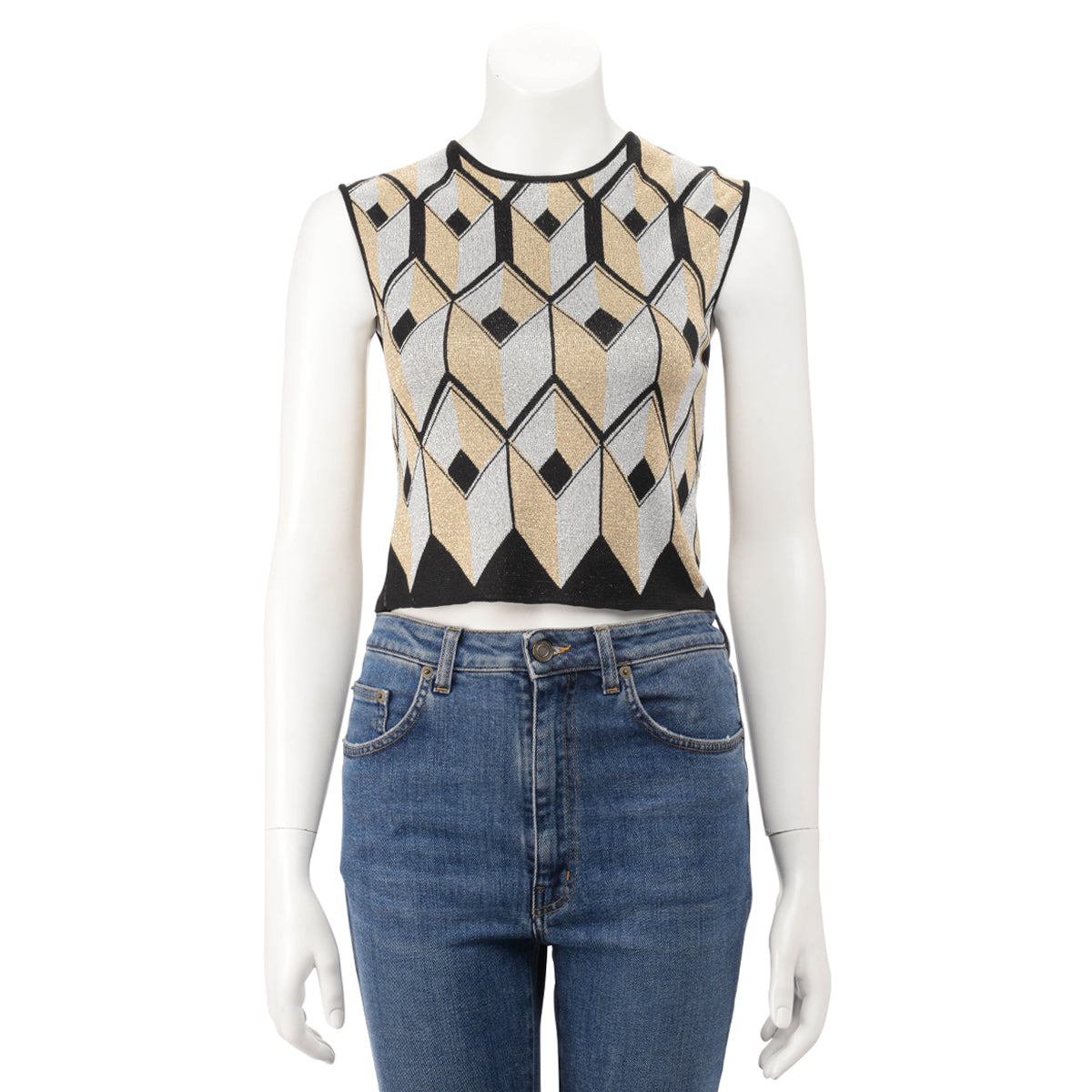 Paco Rabanne Metallic Knit Crop Top L