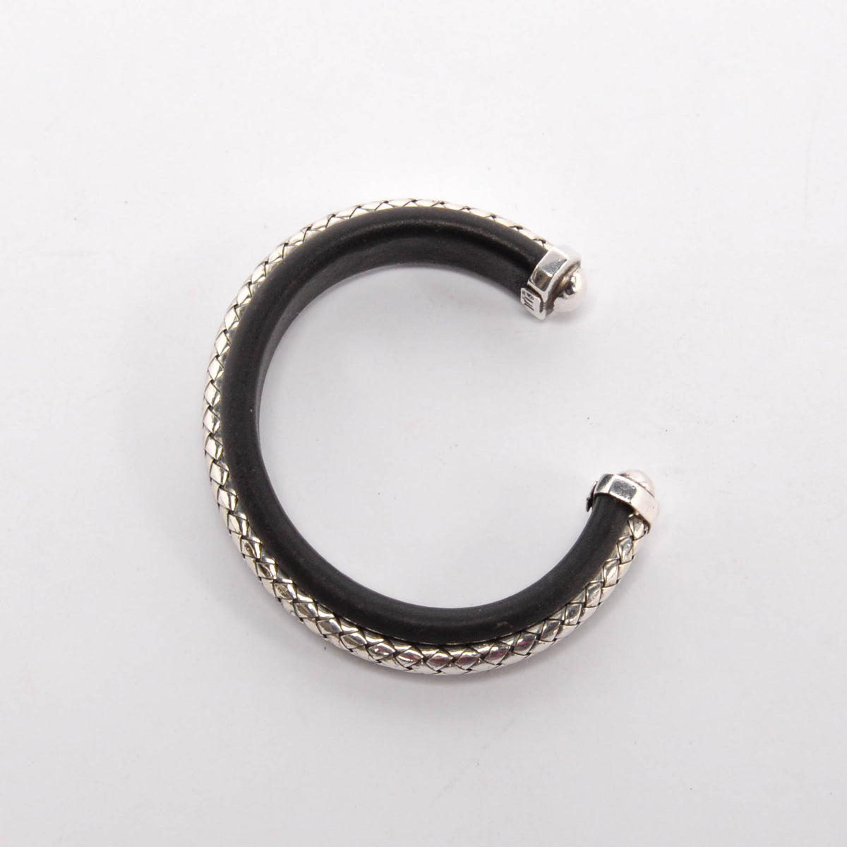 Bottega Veneta Black Leather & Silver Intrecciato Cuff