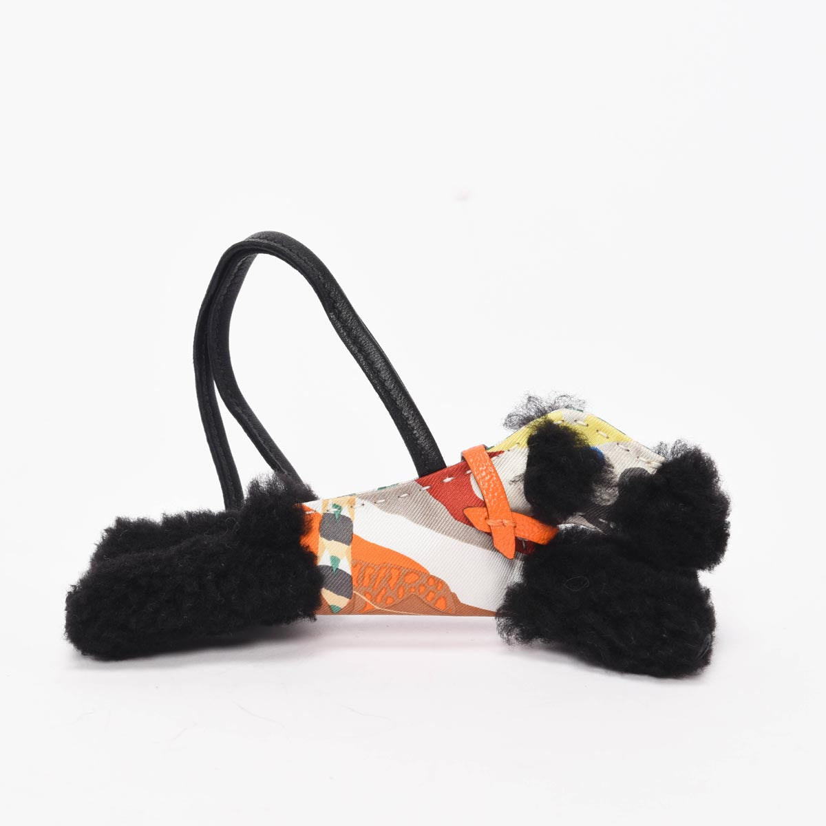 Hermes Black Shearling & Silk Budy Bag Charm