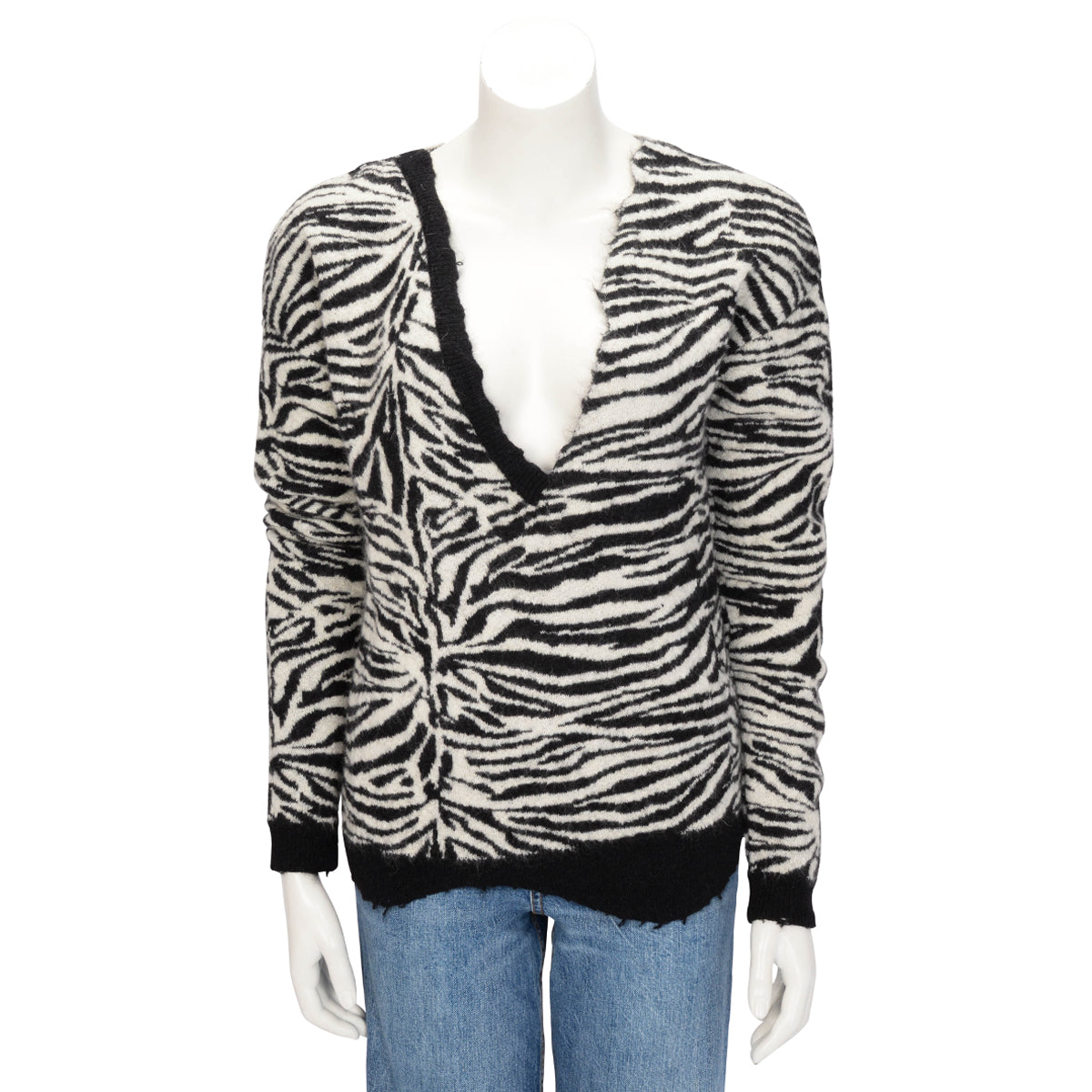 Saint Laurent Black White Mohair Blend Zebra Sweater XS