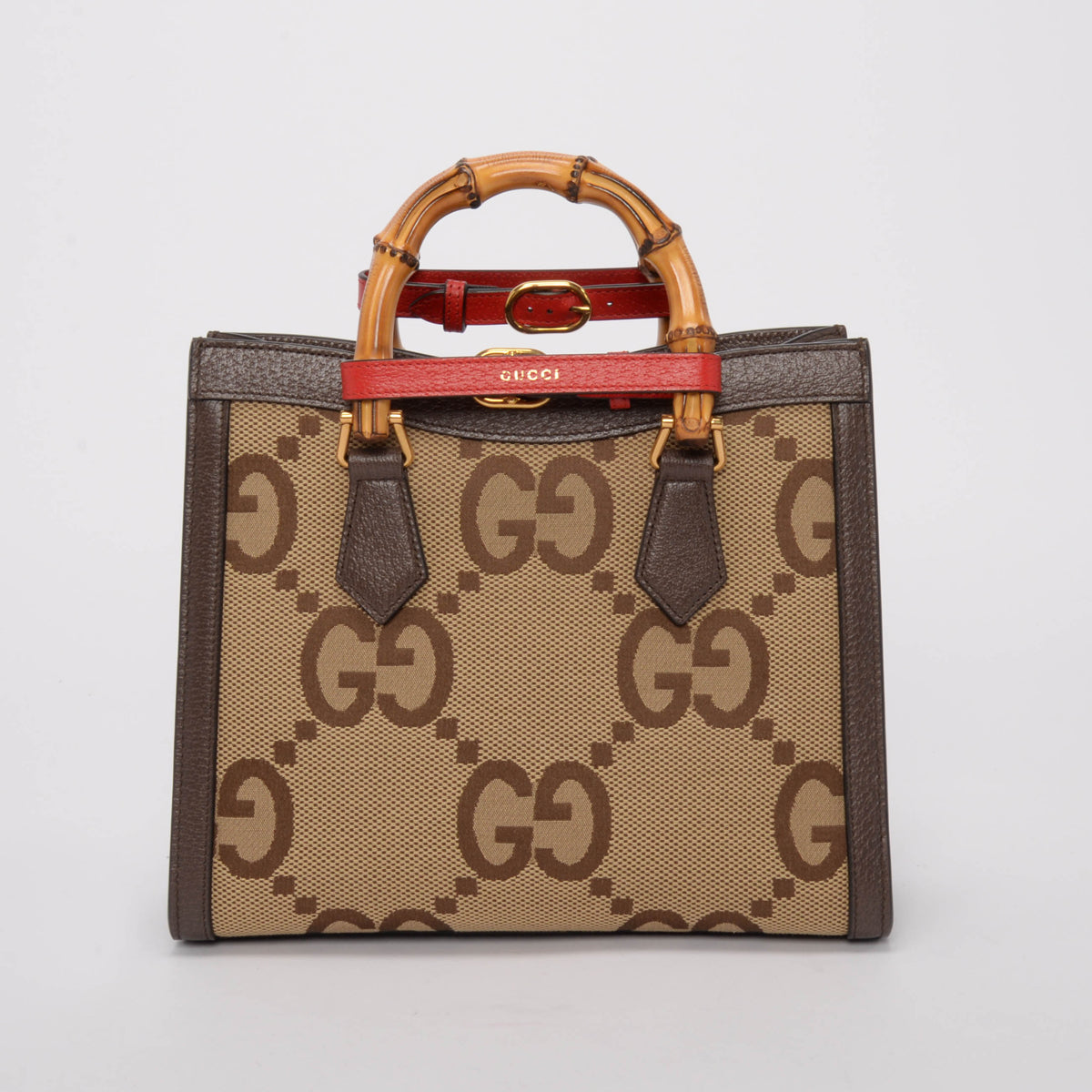 Gucci Brown Textured Dollar Calfskin Jumbo GG Small Diana Bag