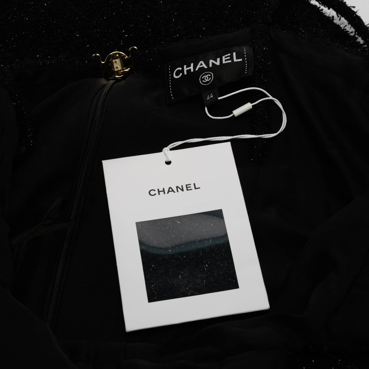 Chanel Black Lurex Boucle V-Neck Dress FR 44
