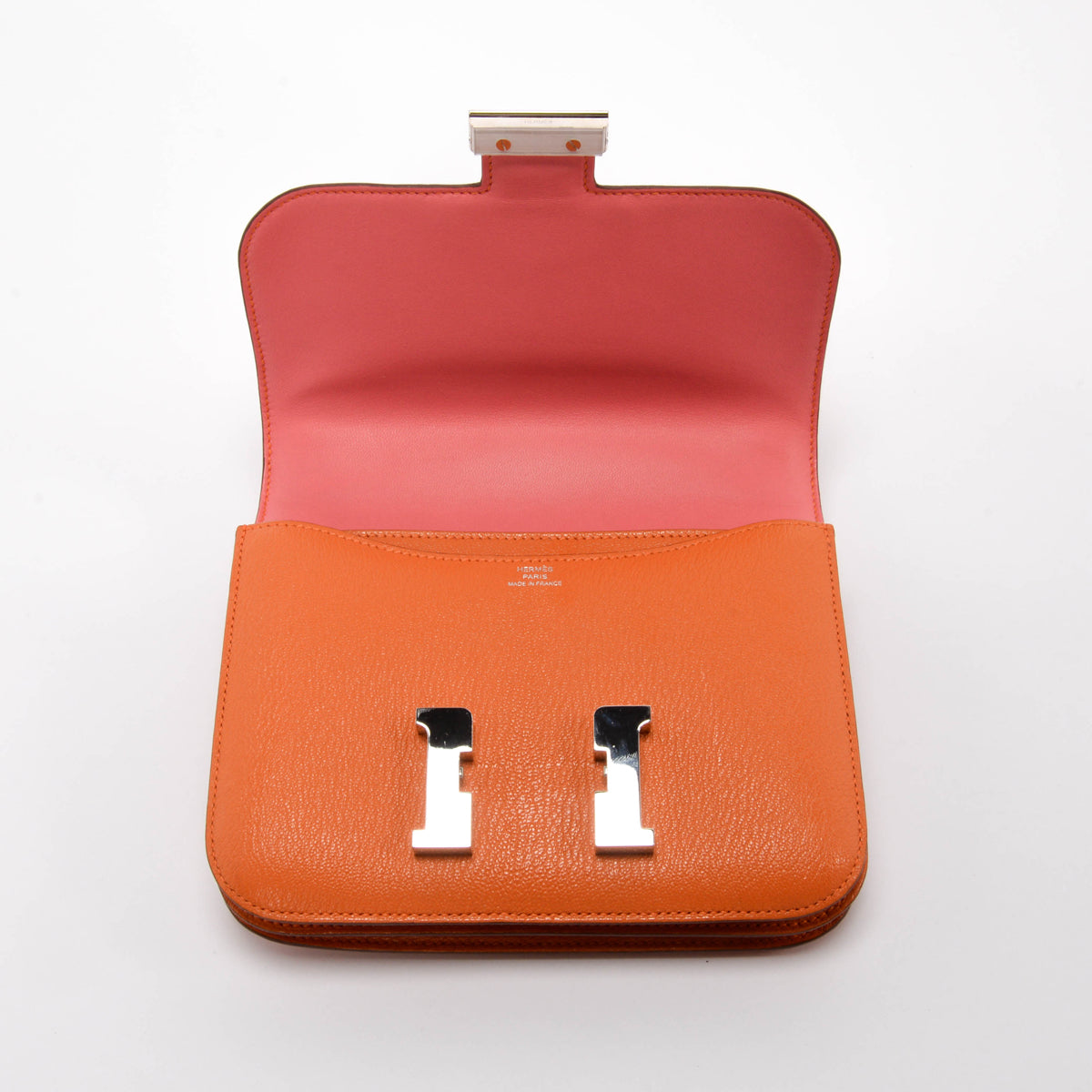Hermes Orange & Rose Azalee Chevre Mysore Verso Constance 18