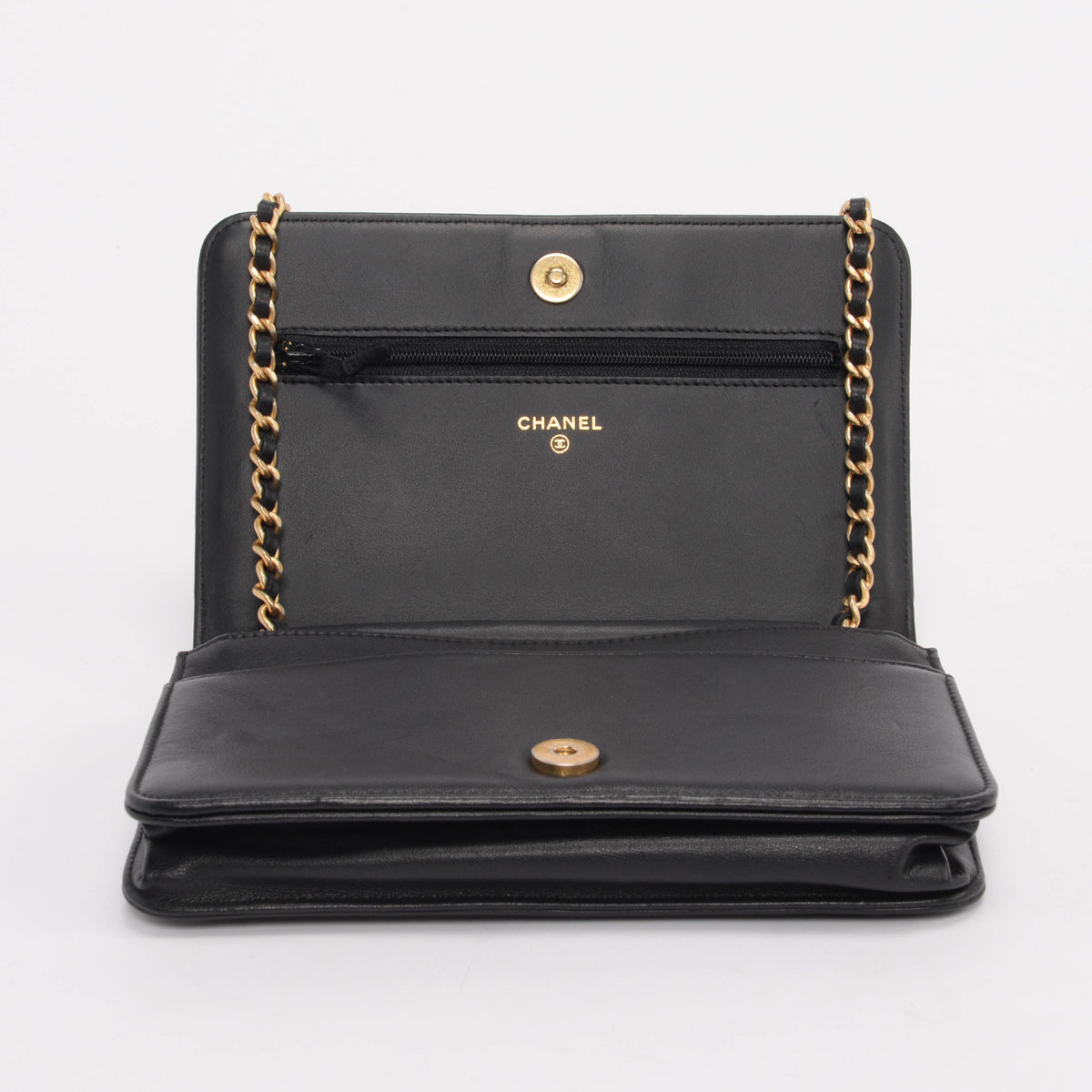 Chanel Black Lambskin Chain Around Boy Wallet On Chain