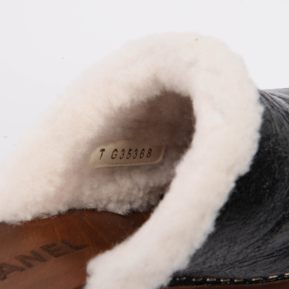 Chanel Black Crackled Sheepskin CC Clogs 38