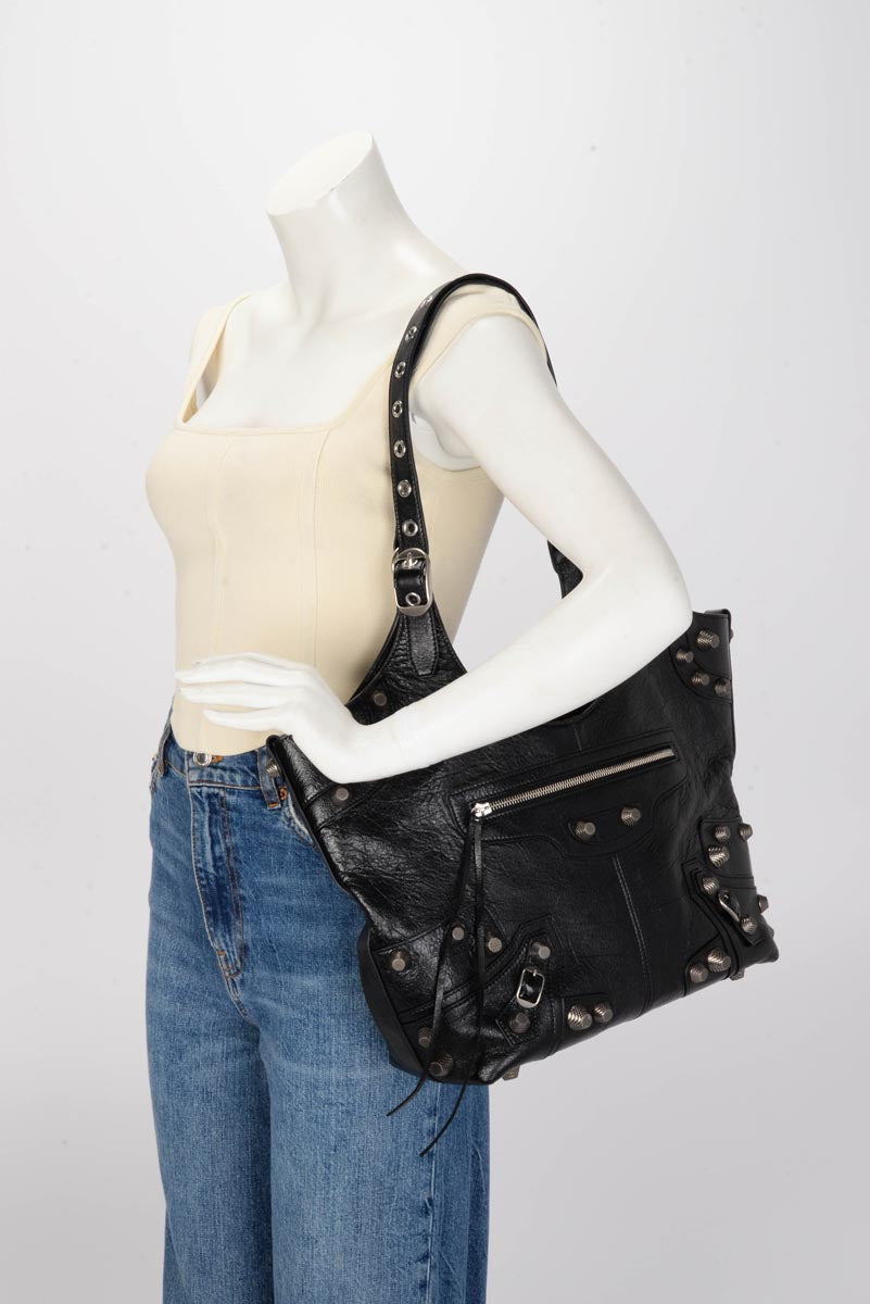 Balenciaga Black Arena Lambskin Le Cagole Carry All Tote