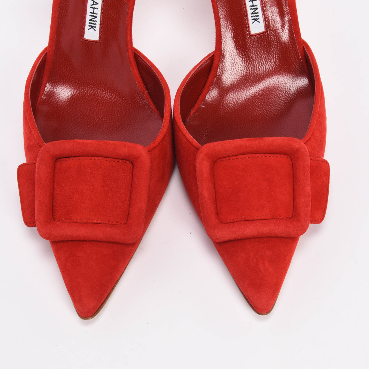 Manolo Blahnik Red Suede Maysli Buckle Slingbacks 39.5