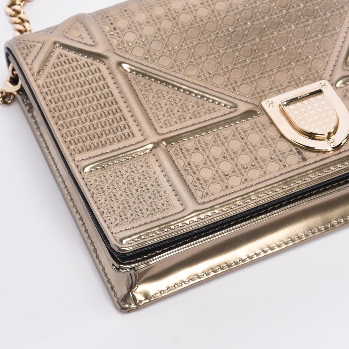 Dior Metallic Gold Micro Cannage Diorama Clutch